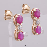 1.33 Ct Oval Cabochon Cut Natural Ruby 14K Gold Earrings
