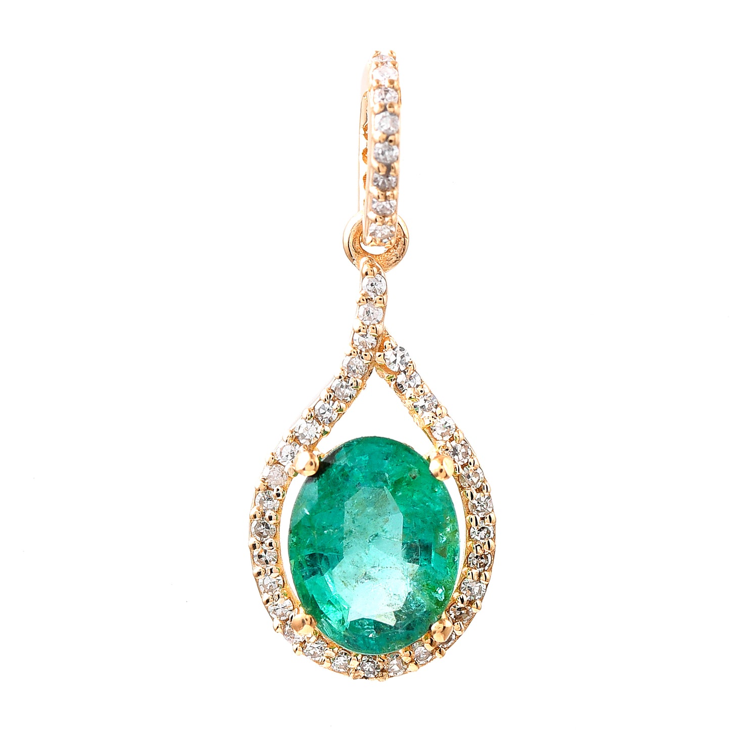 1.32 Ct Oval Mixed Cut Natural Emerald 14K Gold Pendant