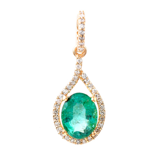1.32 Ct Oval Mixed Cut Natural Emerald 14K Gold Pendant