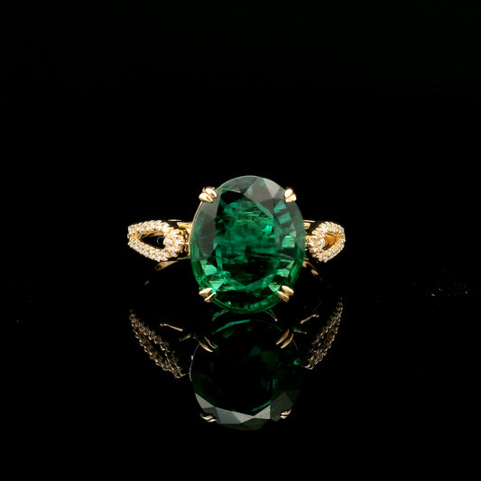 3.25 Ct Oval Mixed Cut Lab Grown Emerald 14K Gold Ring