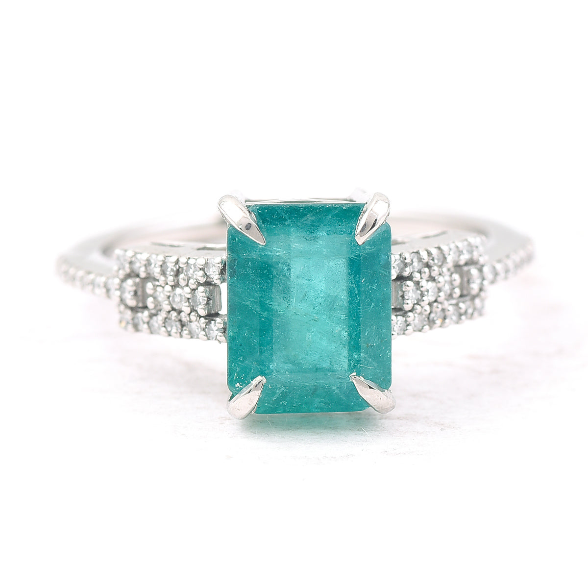 3.12 Ct Octagon Step Cut Natural Emerald 950 Platinum Ring