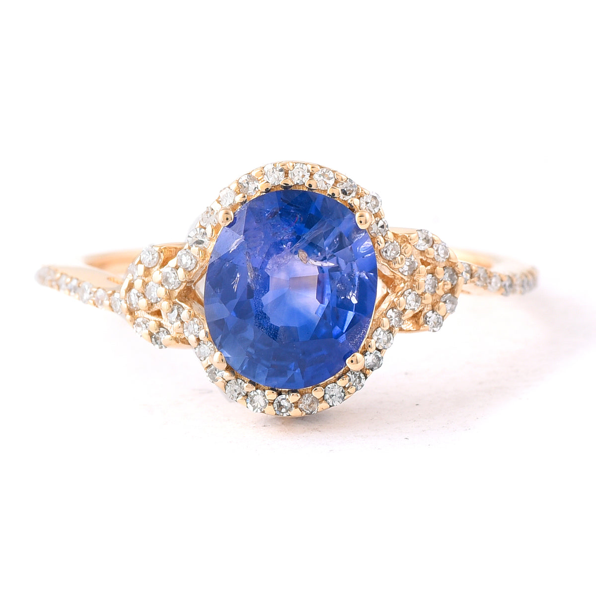 1.82 Ct Oval Mixed Cut Natural Sapphire 14K Gold Ring
