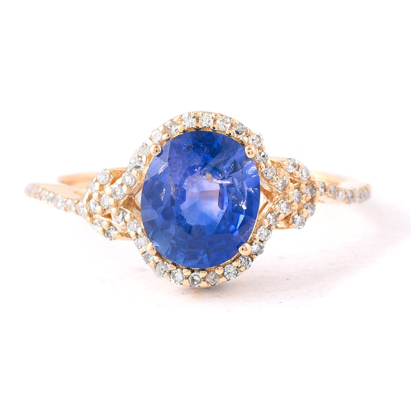 1.82 Ct Oval Mixed Cut Natural Sapphire 14K Gold Ring