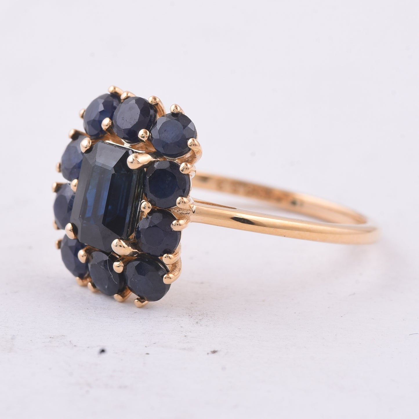 2.96 Ct Round Mixed Cut, Octagon Step Cut Natural Sapphire 14K Gold Ring