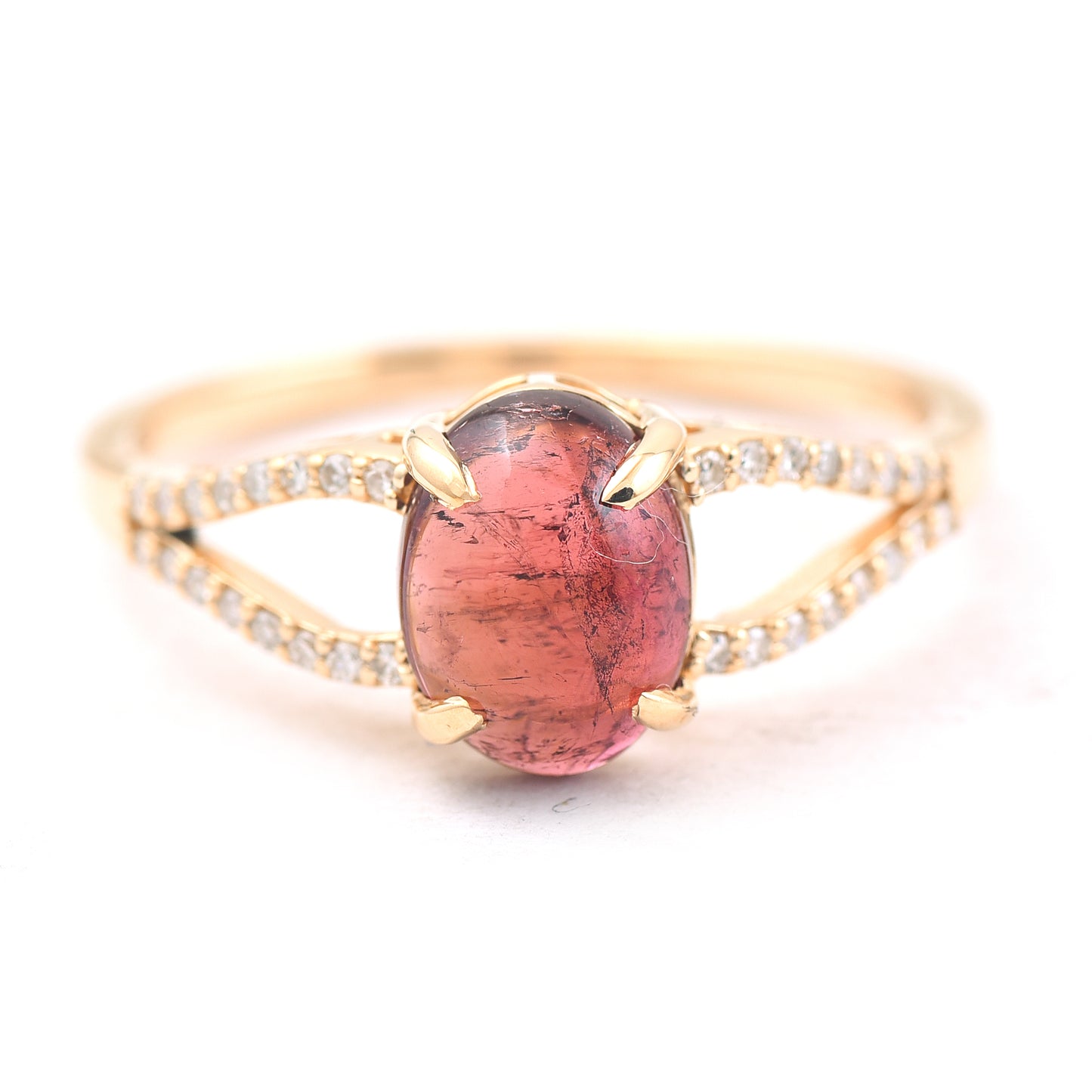 1.52 Ct Oval Cabochon Cut Natural Pink Tourmaline 14K Gold Ring