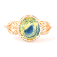 3.29 Ct Oval Mixed Cut Natural Bi Coloured Sapphire 14K Gold Ring