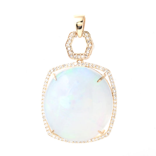 18.22 Ct Oval Cabochon Natural Opal 14K Gold Pendant