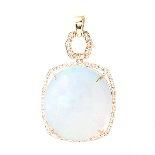 18.22 Ct Oval Cabochon Natural Opal 14K Gold Pendant