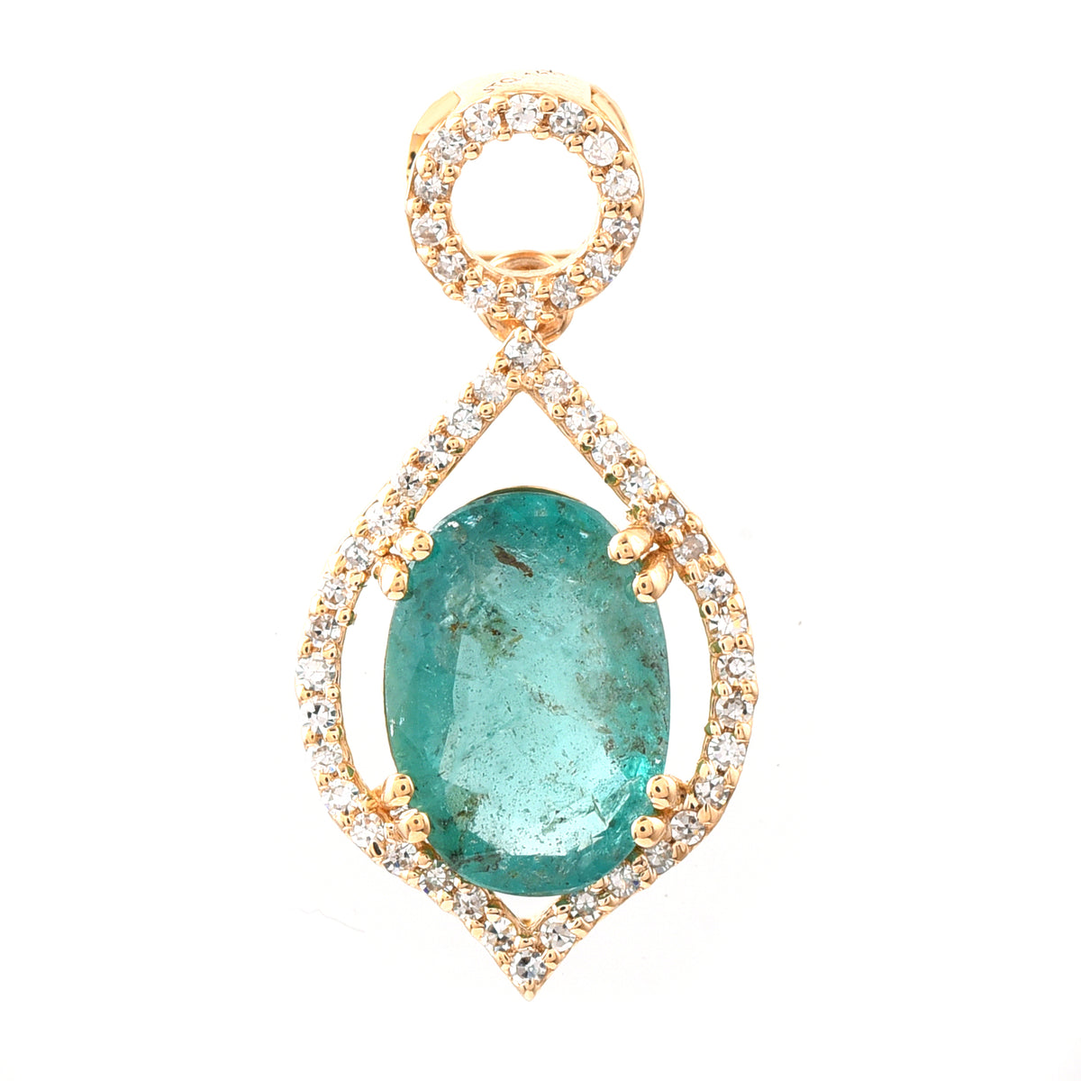 1.89 Ct Oval Mixed Cut Natural Emerald 14K Gold Pendant