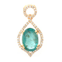 1.89 Ct Oval Mixed Cut Natural Emerald 14K Gold Pendant