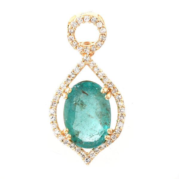 1.89 Ct Oval Mixed Cut Natural Emerald 14K Gold Pendant