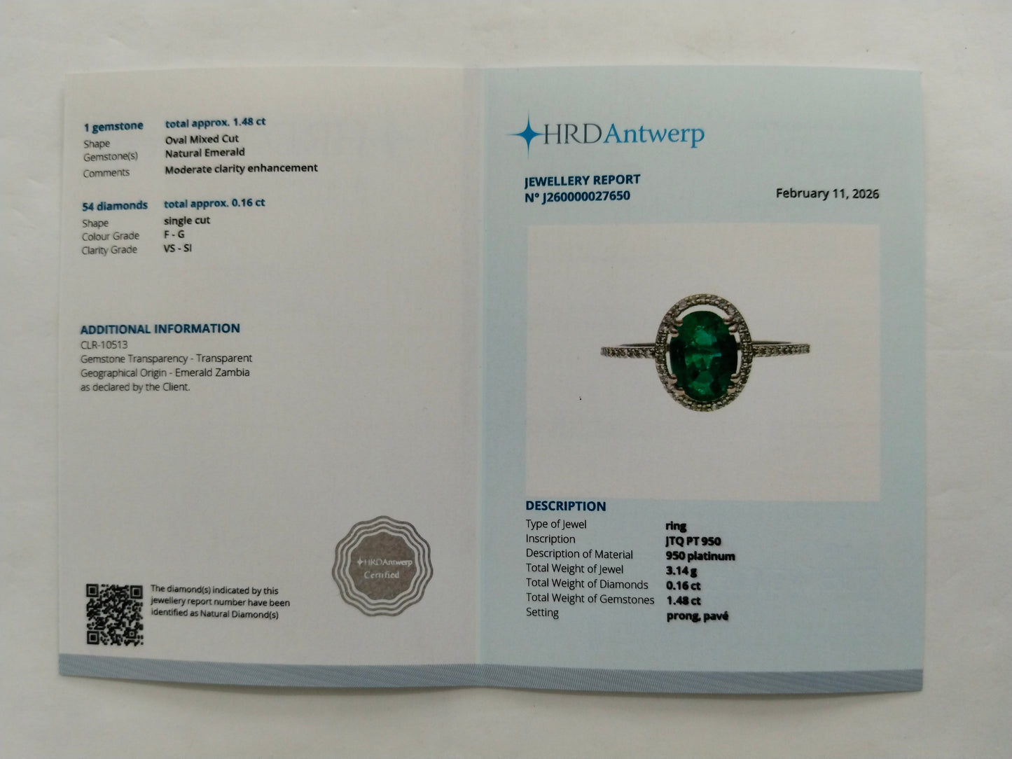 1.64 Ct Oval Mixed Cut Natural Emerald 950 Platinum Ring