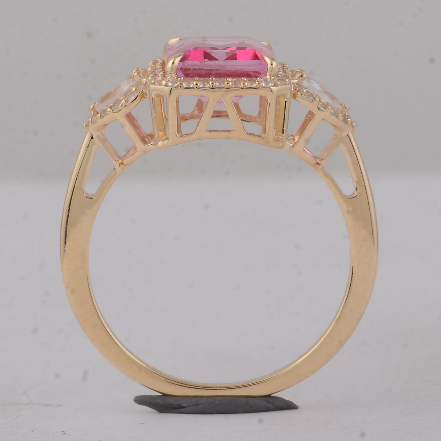3.57 Ct Octagon Pink Topaz 9K Gold Ring