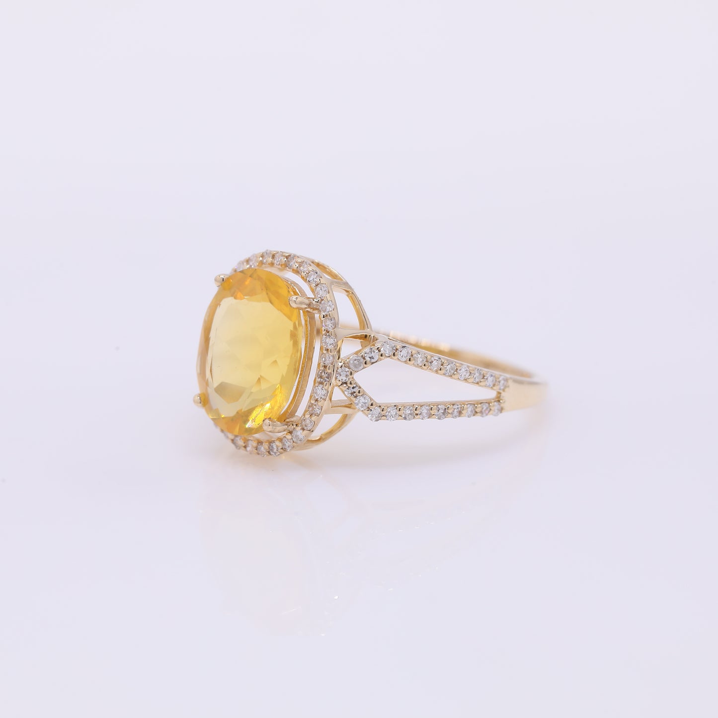 1.91 Ct Oval Mixed Cut Natural Fire Opal 14K Gold Ring