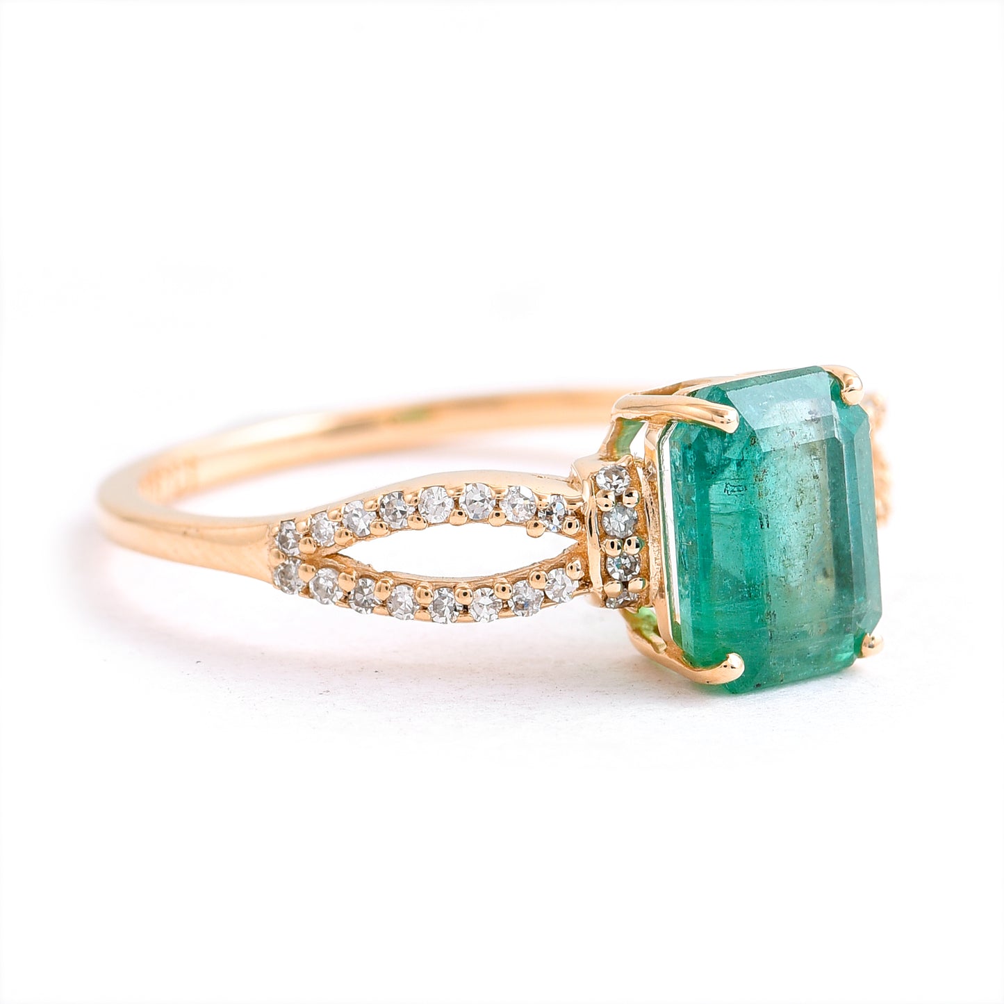 1.53 Ct Octagon Step Cut Natural Emerald 14K Gold Ring