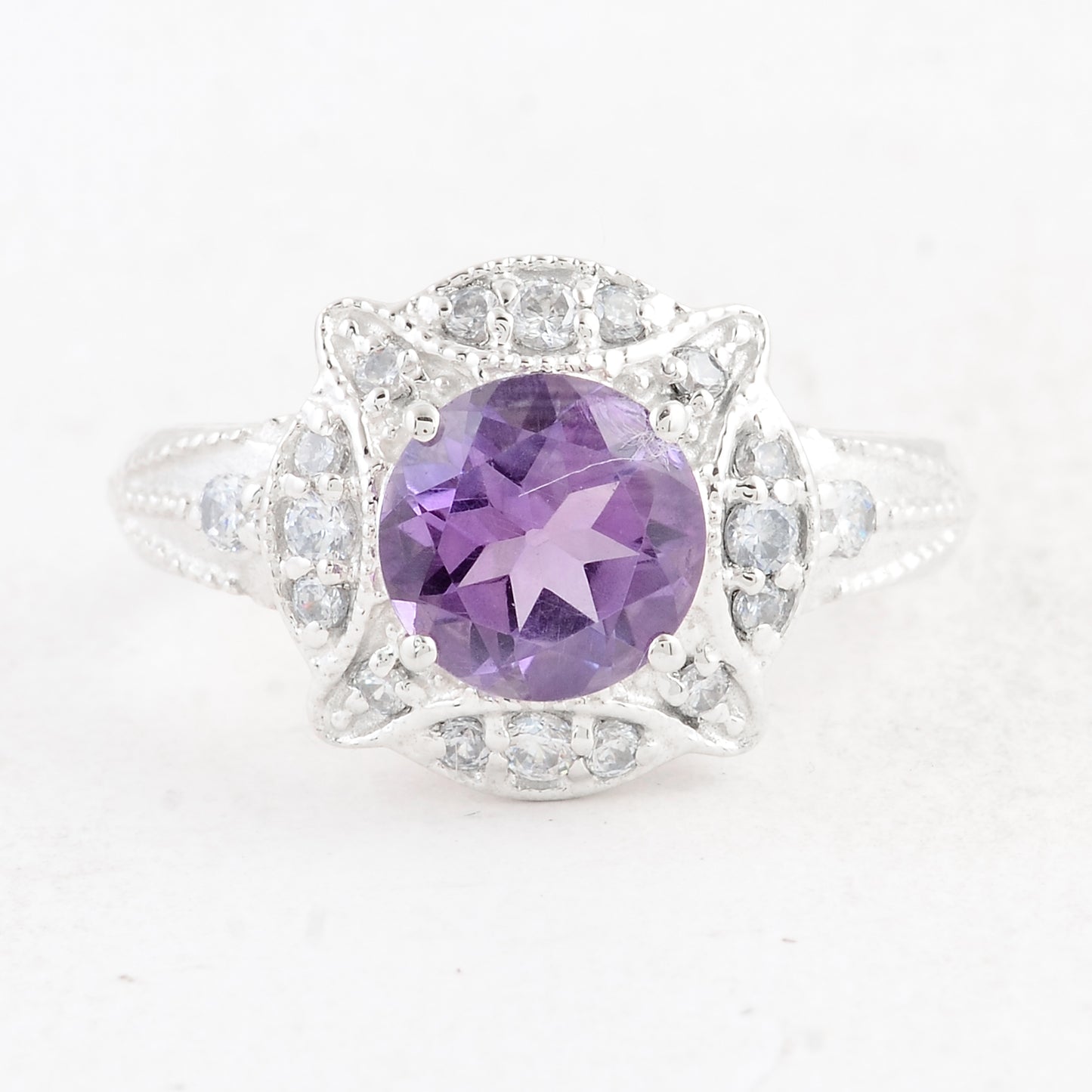 2.38 Ct Round Amethyst 925 Sterling Silver Ring
