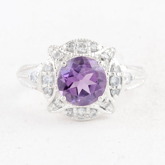 2.38 Ct Round Amethyst 925 Sterling Silver Ring