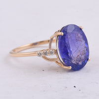 6.55 Ct Oval Natural Tanzanite 14K Gold Ring
