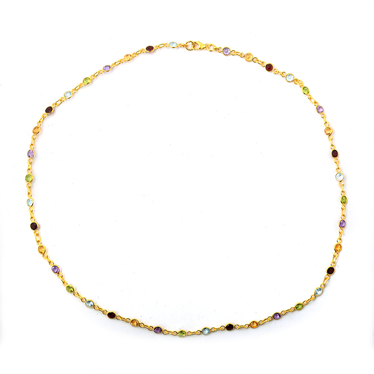 11.59 Ct Round Garnet, Peridot, Blue Topaz, Citrine, Amethyst 925 Sterling Silver Necklace