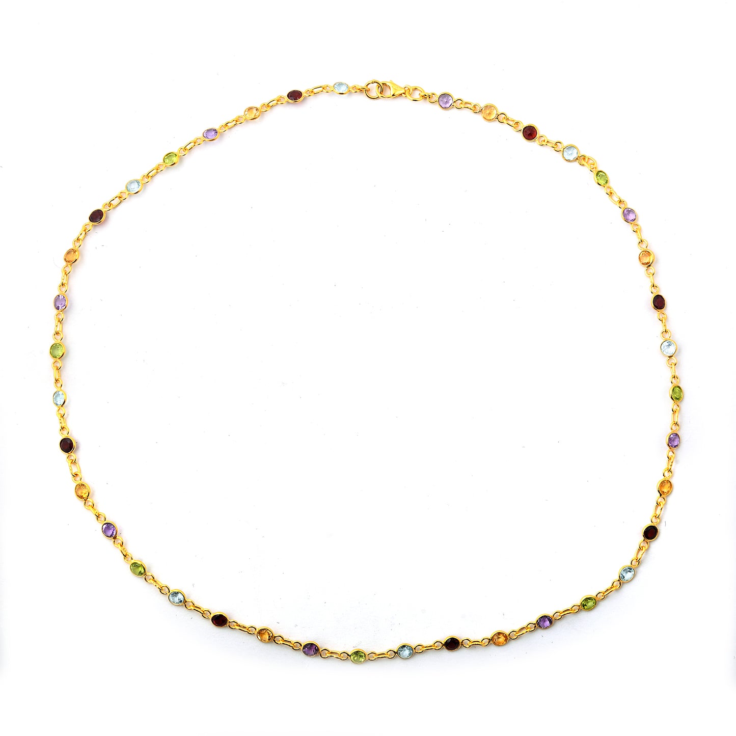 11.59 Ct Round Garnet, Peridot, Blue Topaz, Citrine, Amethyst 925 Sterling Silver Necklace