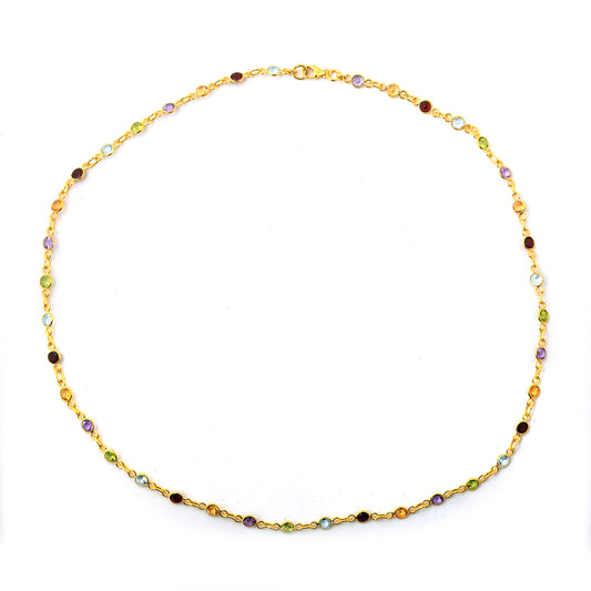 11.59 Ct Round Garnet, Peridot, Blue Topaz, Citrine, Amethyst 925 Sterling Silver Necklace