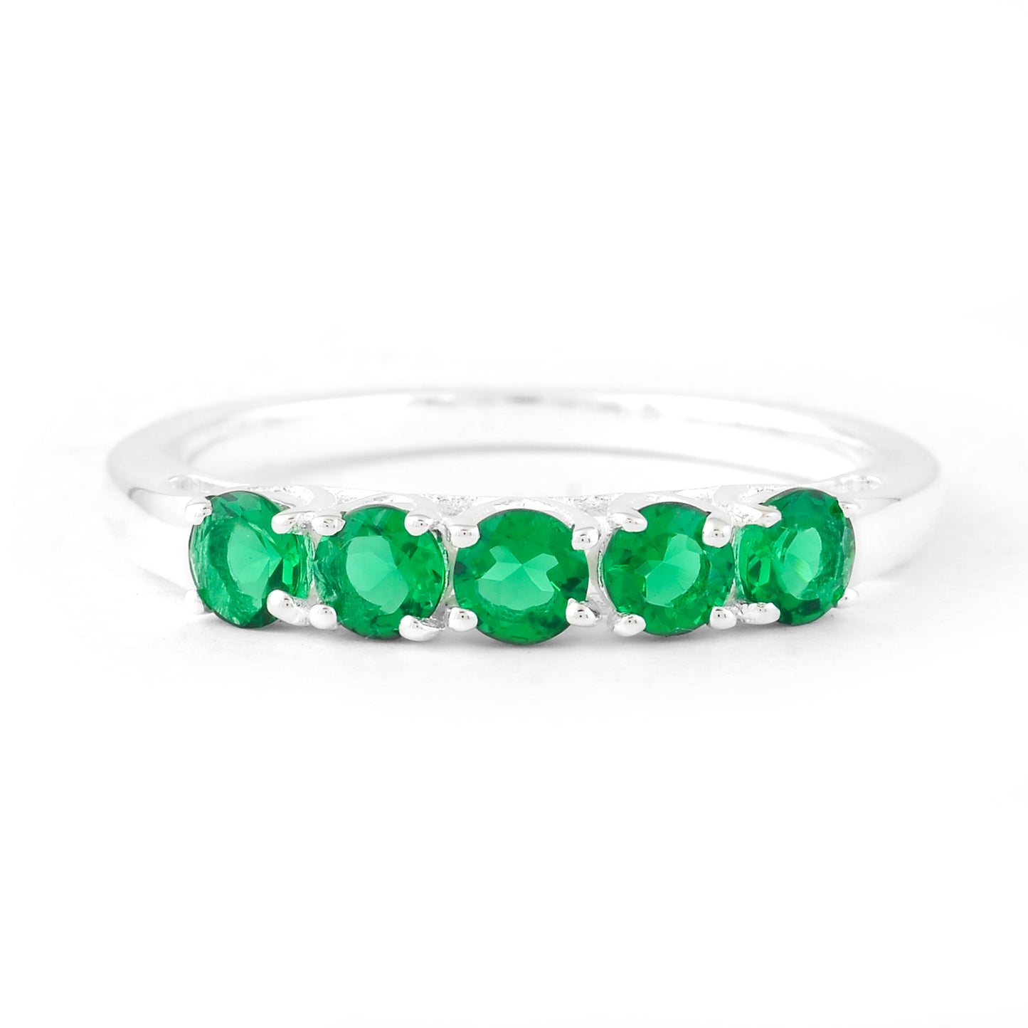 0.69 Ct Round Created Emerald 925 Sterling Silver Ring
