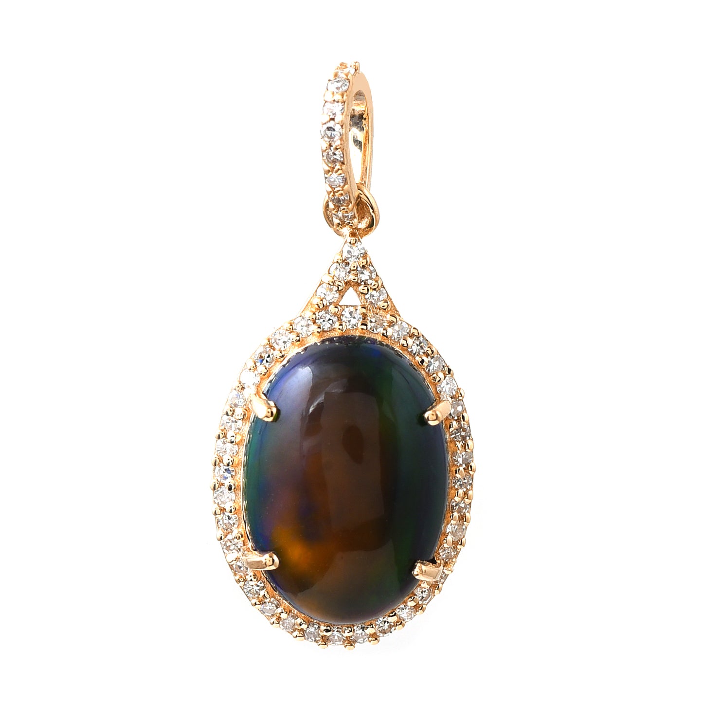 1.05 Ct Oval Cabochon Cut Natural Black Opal 14K Gold Pendant