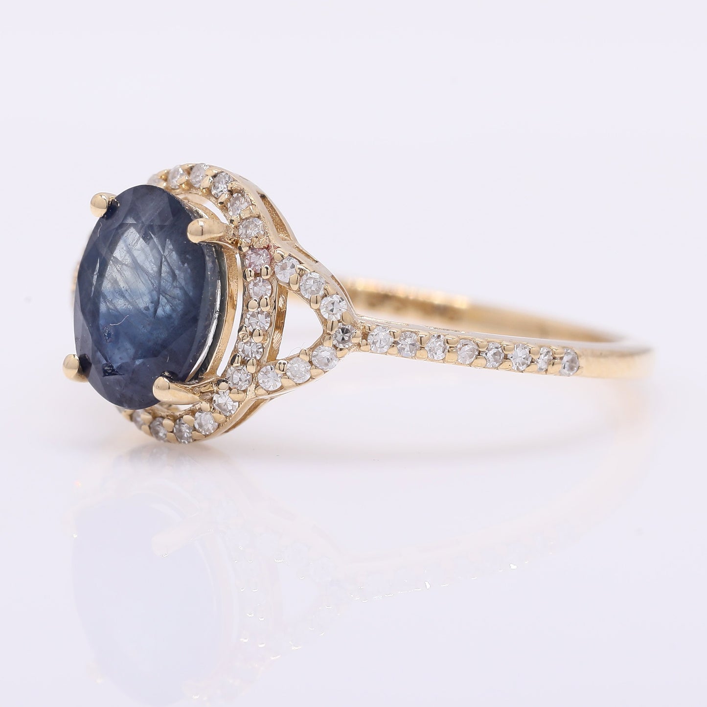 1.77 Ct Oval Mixed Cut Natural Sapphire 14K Gold Ring