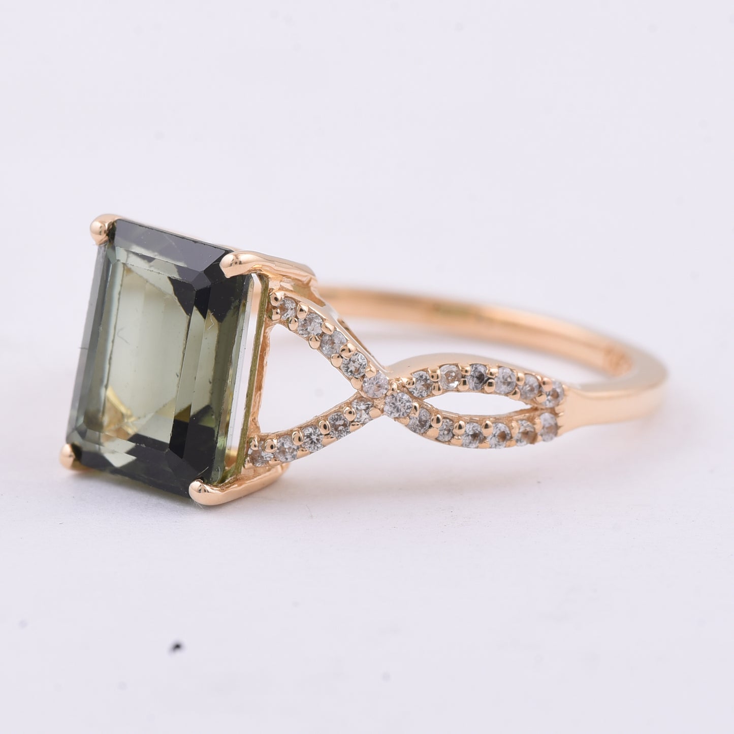 2.57 Ct Octagon Step Cut Natural Green Tourmaline 14K Gold Ring