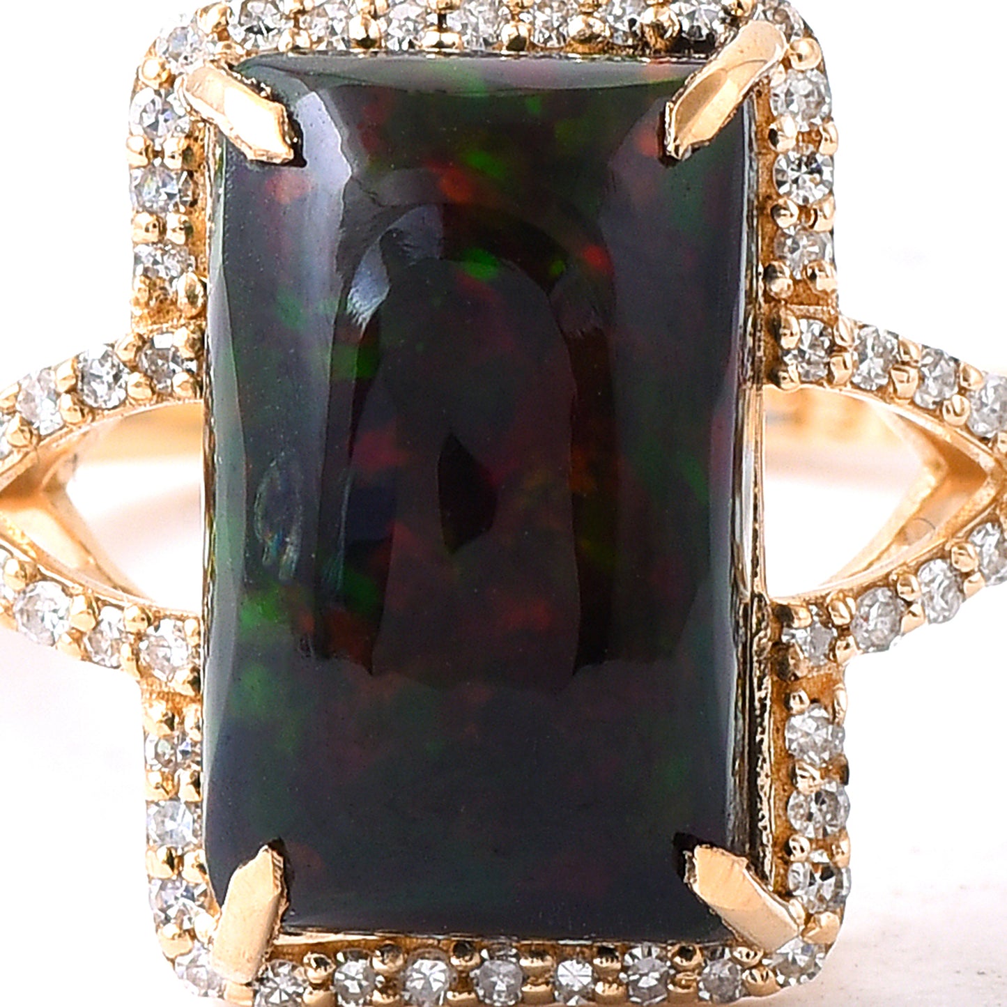 3.90 Ct Cushion Cabochon Cut Natural Black Opal 14K Gold Ring