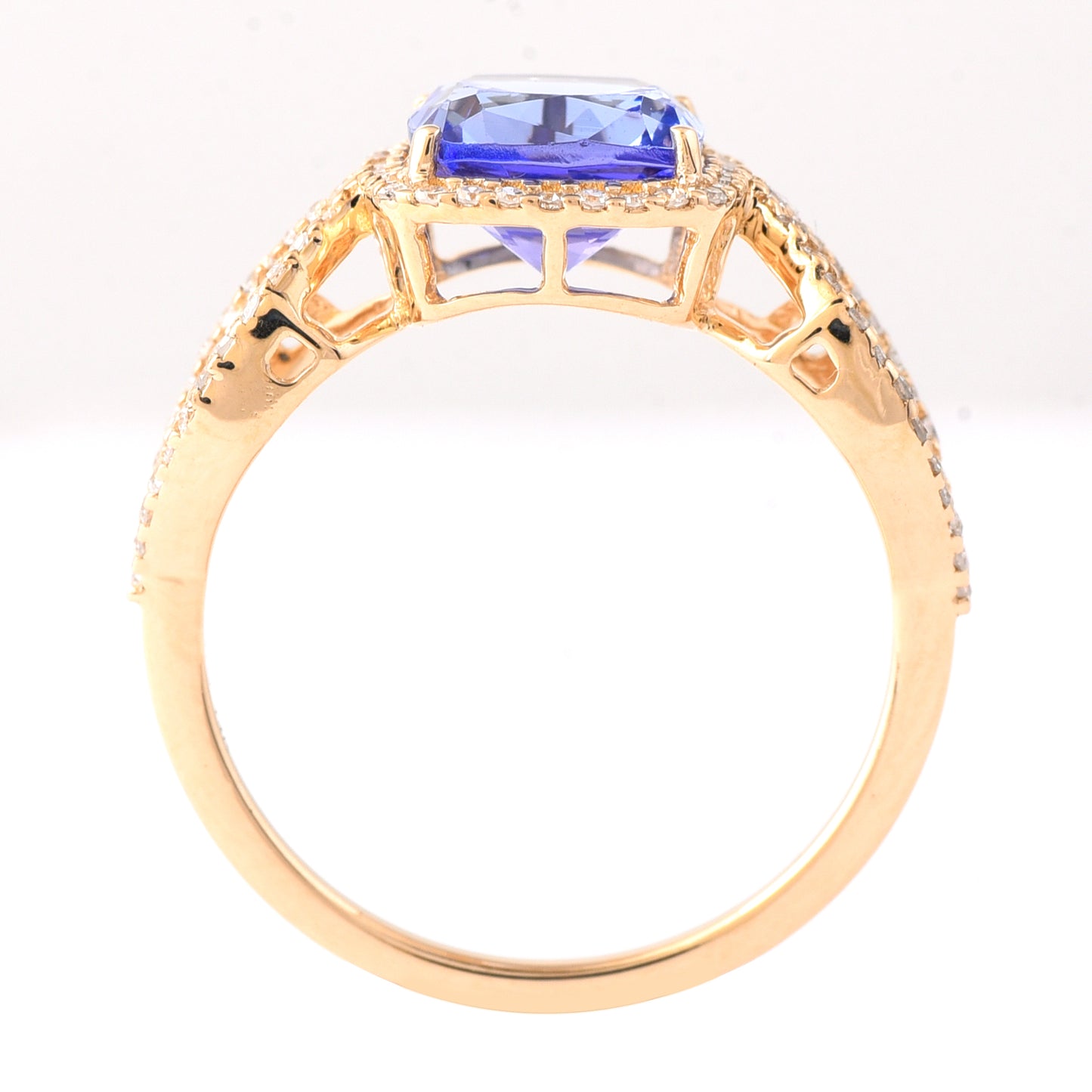 2.32 Ct Cushion Mixed Cut Natural Tanzanite 14K Gold Ring