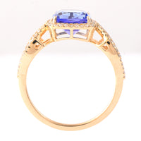 2.32 Ct Cushion Mixed Cut Natural Tanzanite 14K Gold Ring