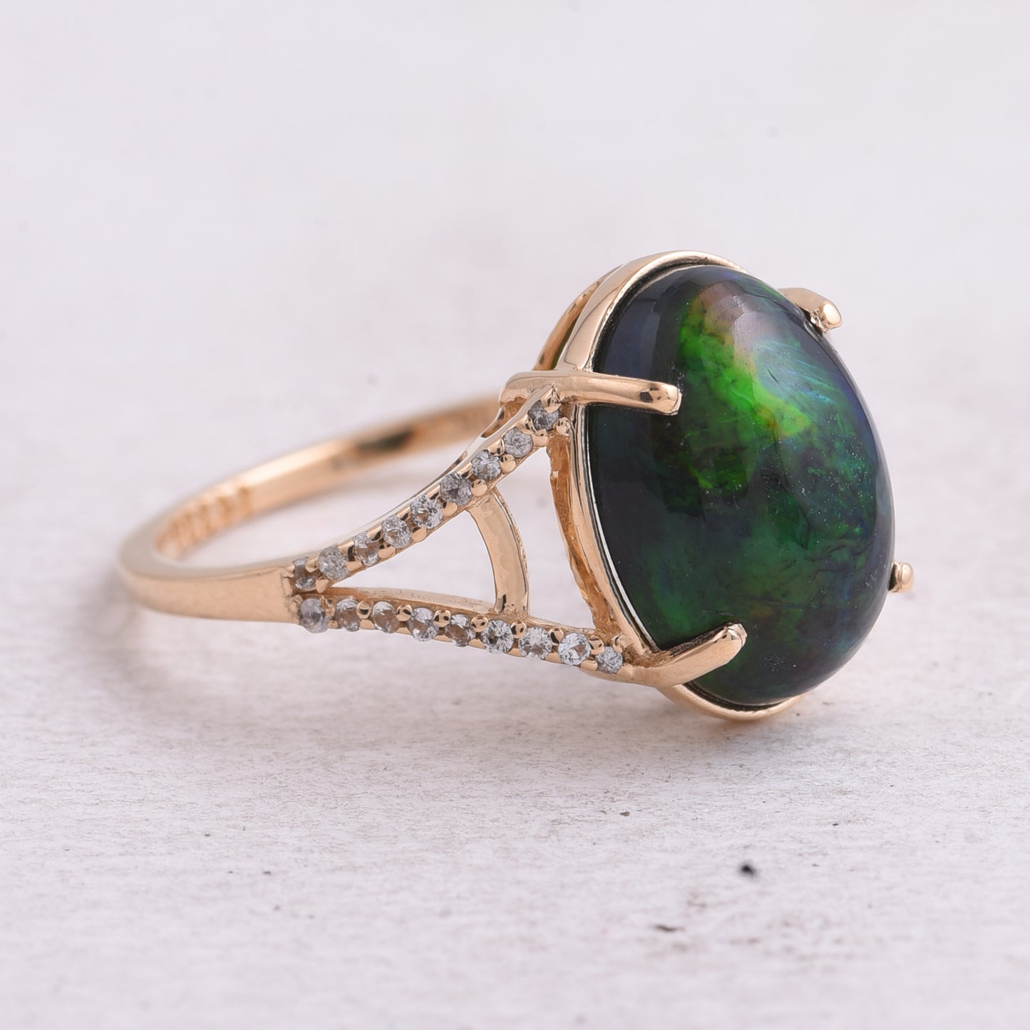 3.05 Ct Oval Natural Black Opal 14K Gold Ring