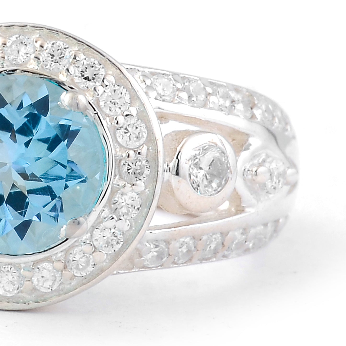 1.73 Ct Round Swiss Blue Topaz, Cubic Zirconia 925 Sterling Silver Ring