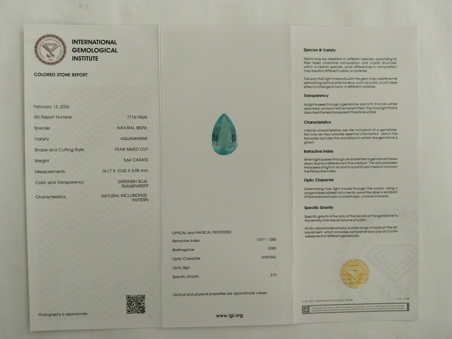 5.64 Natural Beryl Aquamarine Pear Mixed Cut Gemstone