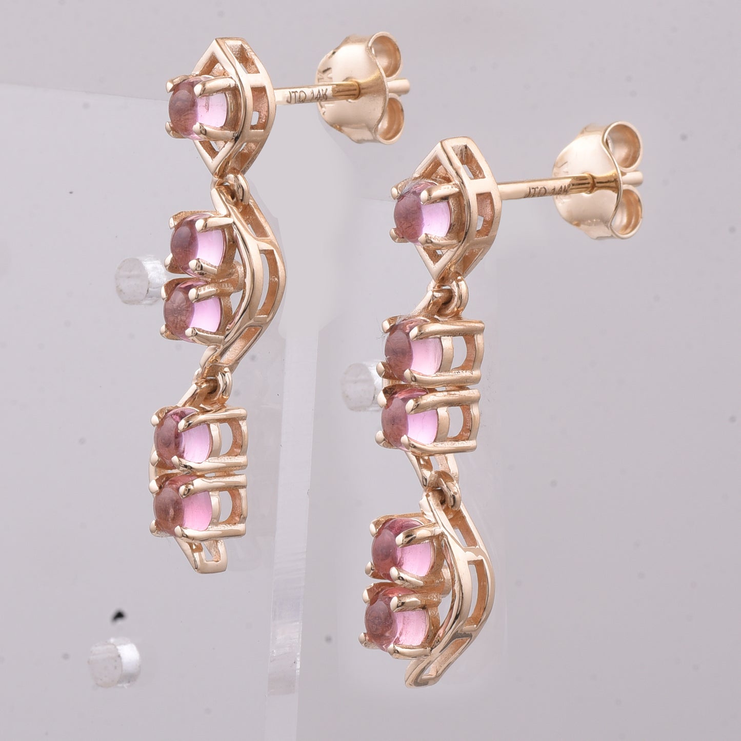 1.38 Ct Round Cabochon Cut Natural Pink Tourmaline 14K Gold Earrings