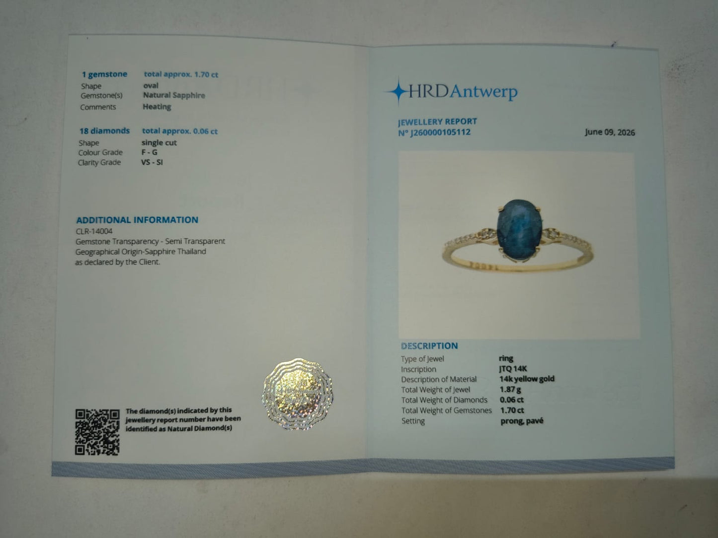 1.76 Ct Oval Mixed Cut Natural Sapphire 14K Gold Ring