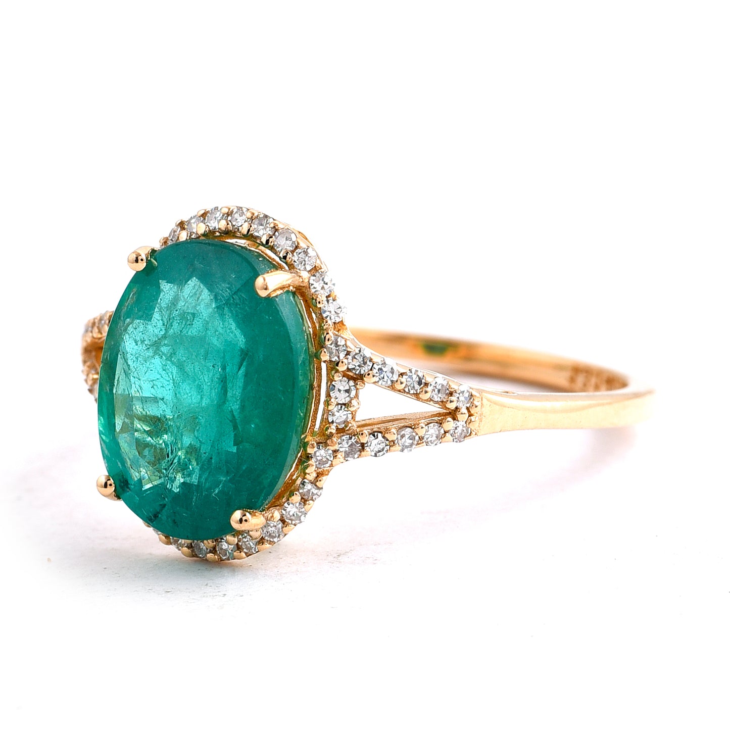 3.20 Ct Oval Mixed Cut Natural Emerald 14K Gold Ring