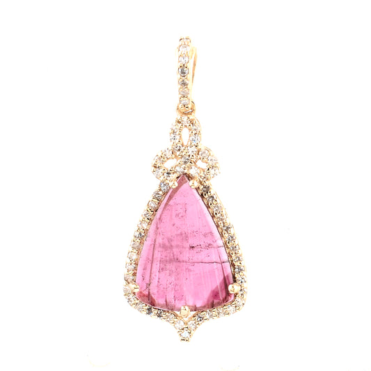 1.38 Ct Fancy Carving Natural Tourmaline 14K Gold Pendant