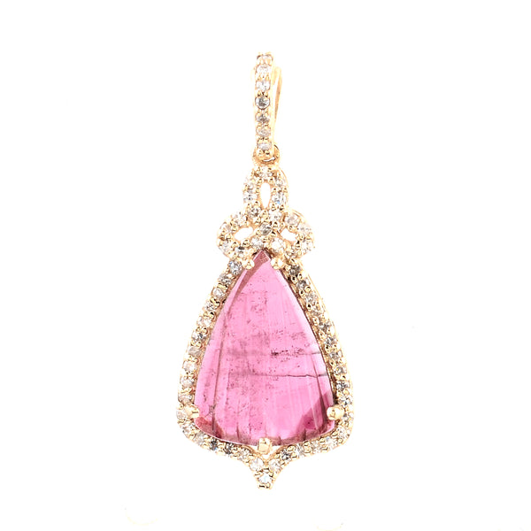 1.38 Ct Fancy Carving Natural Tourmaline 14K Gold Pendant