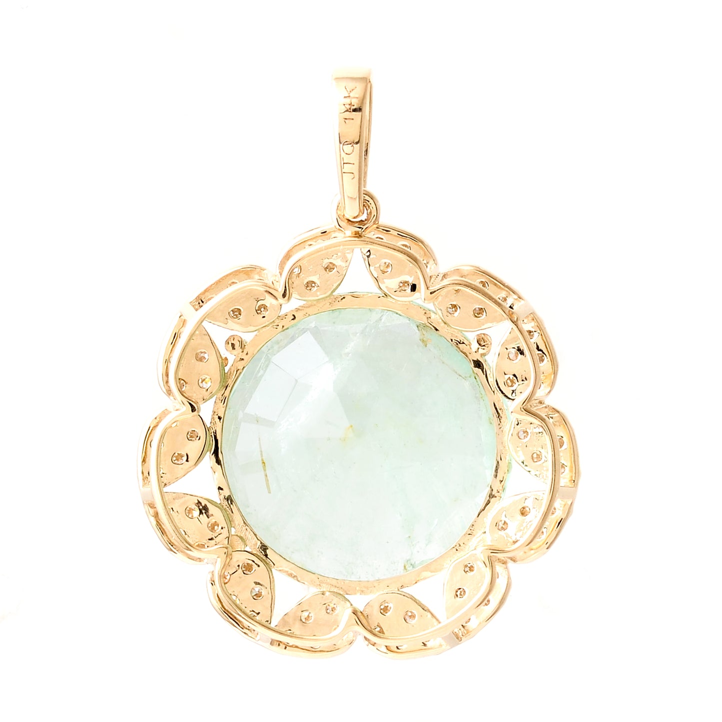 4.93 Ct Round Mixed Cut Natural Beryl Emerald 14K Gold Pendant