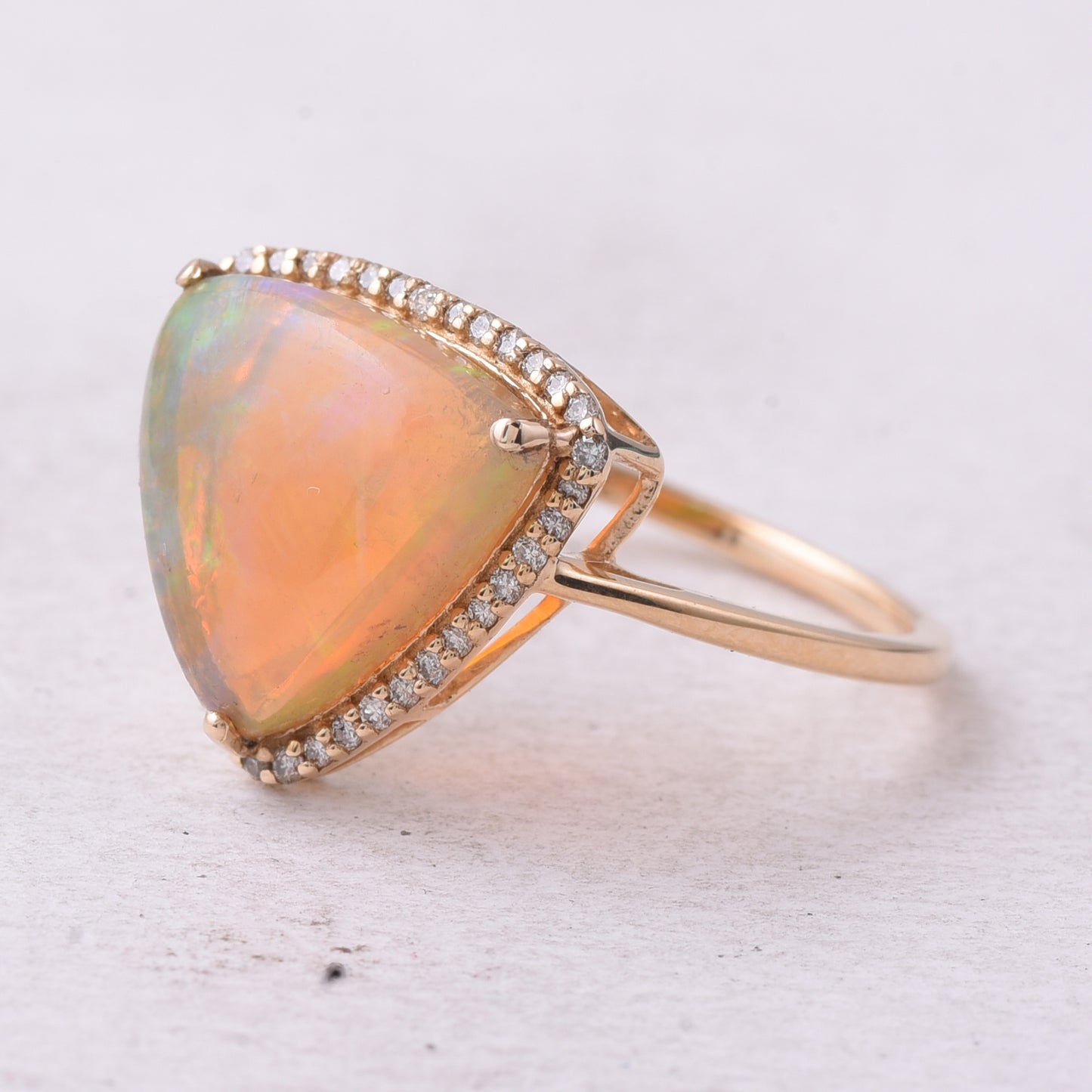 2.93 Ct Triangle Cabochon Natural Opal 14K Gold Ring