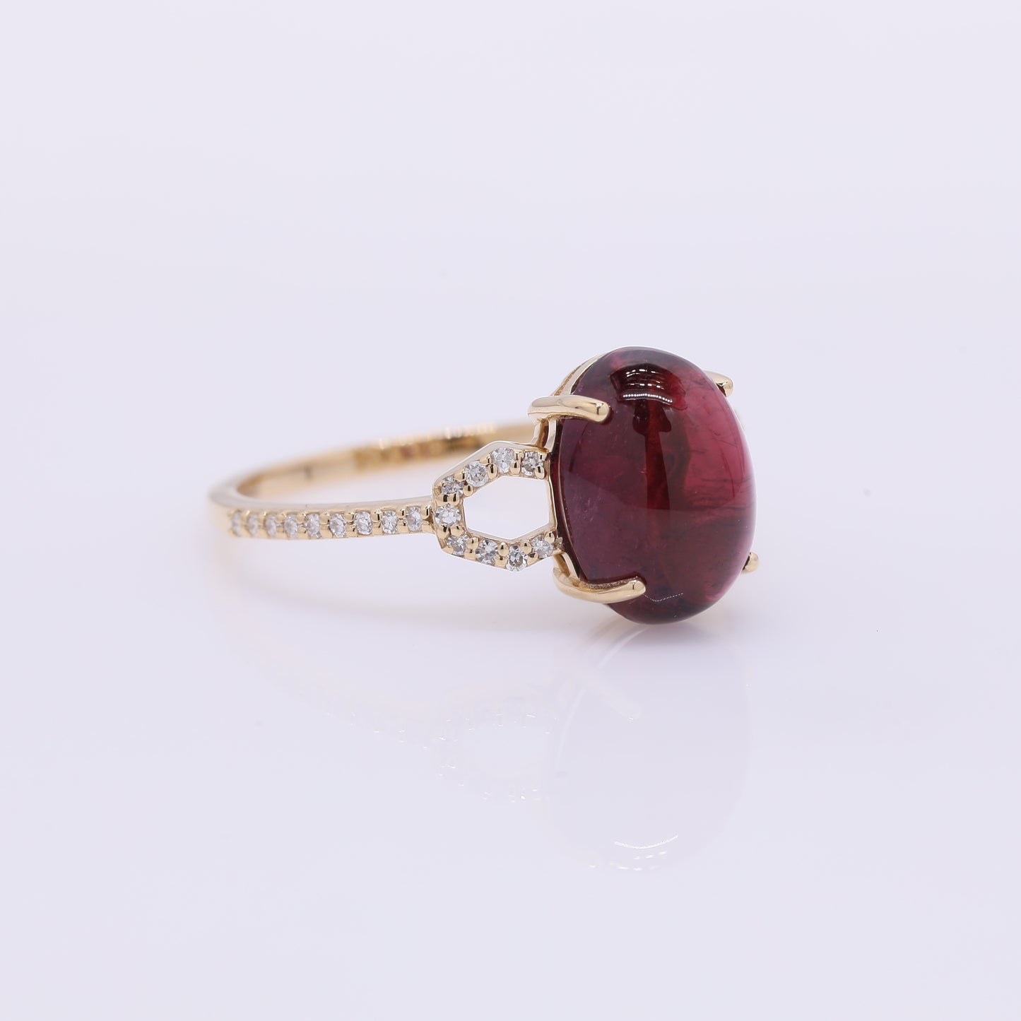 3.70 Ct Oval Cabochon Cut Natural Rubellite 14K Gold Ring