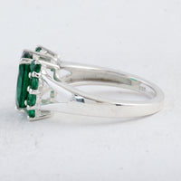 2.52 Ct Oval Created Glass Emerald 925 Sterling Silver Ring