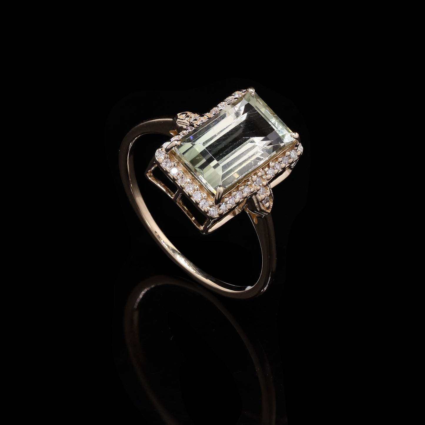 2.51 Ct Rectangular Step Cut Natural Plagioclase Feldspar Sunstone 14K Gold Ring