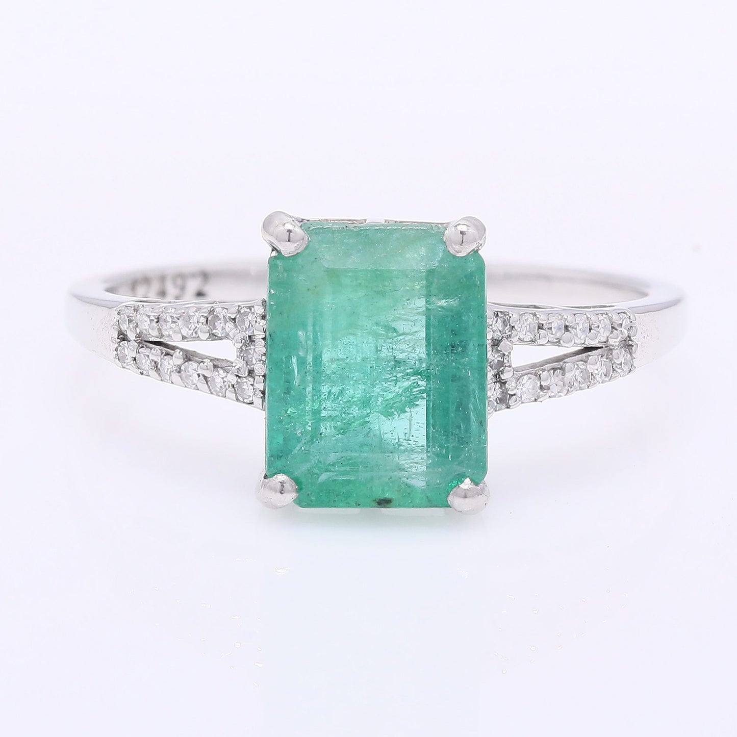 2.19 Ct Octagon Step Cut Natural Emerald 950 Platinum Ring