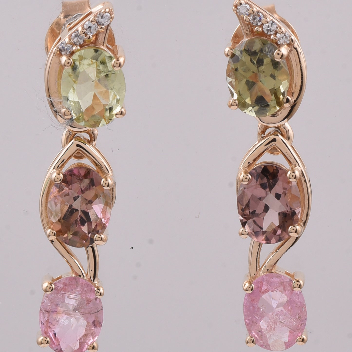 1.85 Ct Oval Natural Multi-Coloured Tourmaline 14K Gold Earrings