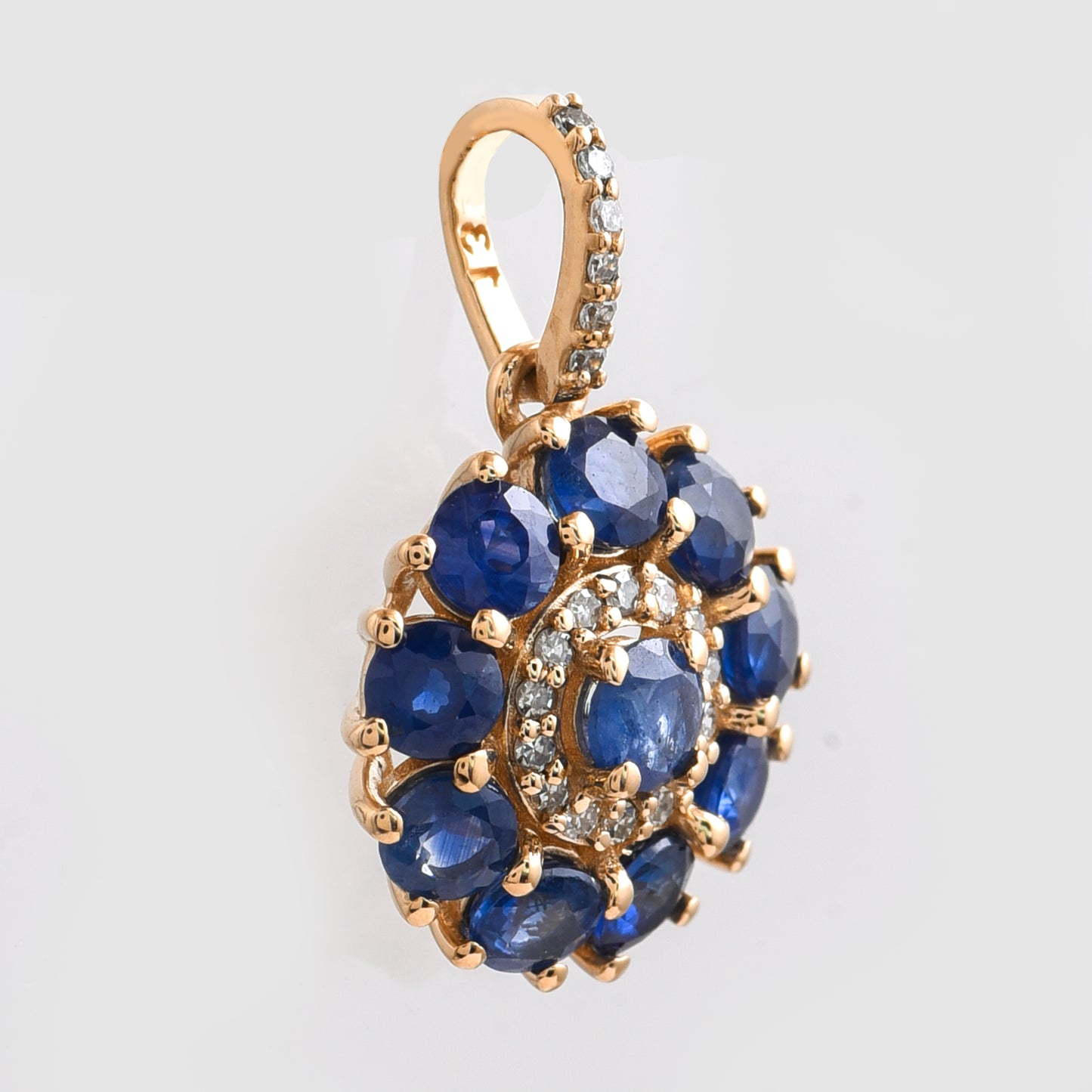 2.20 Ct Round Mixed Cut Natural Sapphire 14K Gold Pendant