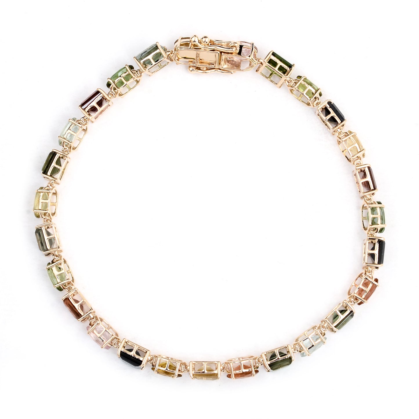 14.90 Ct Square Multi Tourmaline 14K Gold Bracelet