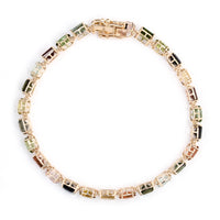 14.90 Ct Square Multi Tourmaline 14K Gold Bracelet